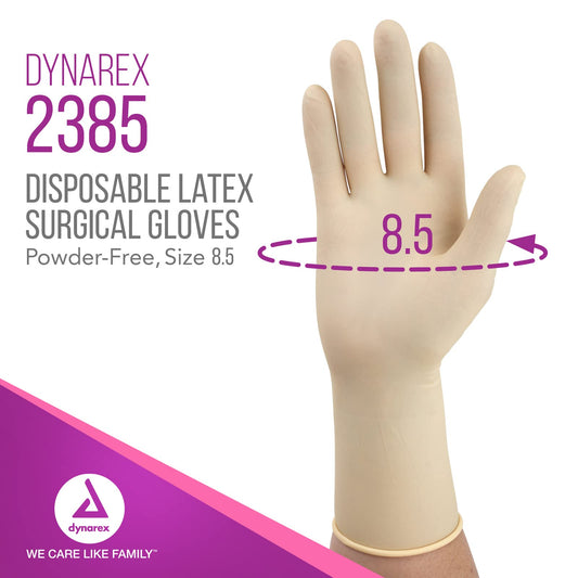 Dynarex gloves feature a beaded wrist cuff for extended protection and secure fit.