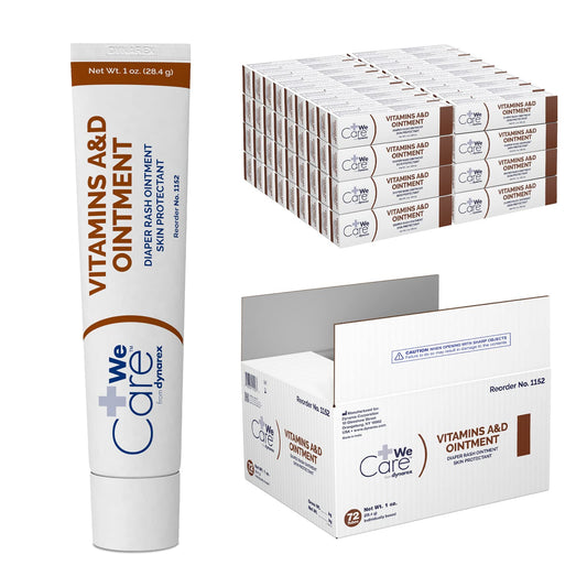 Dynarex Vitamins A&D Ointment bottle showcasing soothing moisture for dry skin.