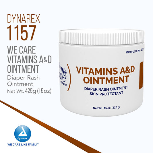 Dynarex Vitamins A & D ointment jar back view showing ingredients and usage hints