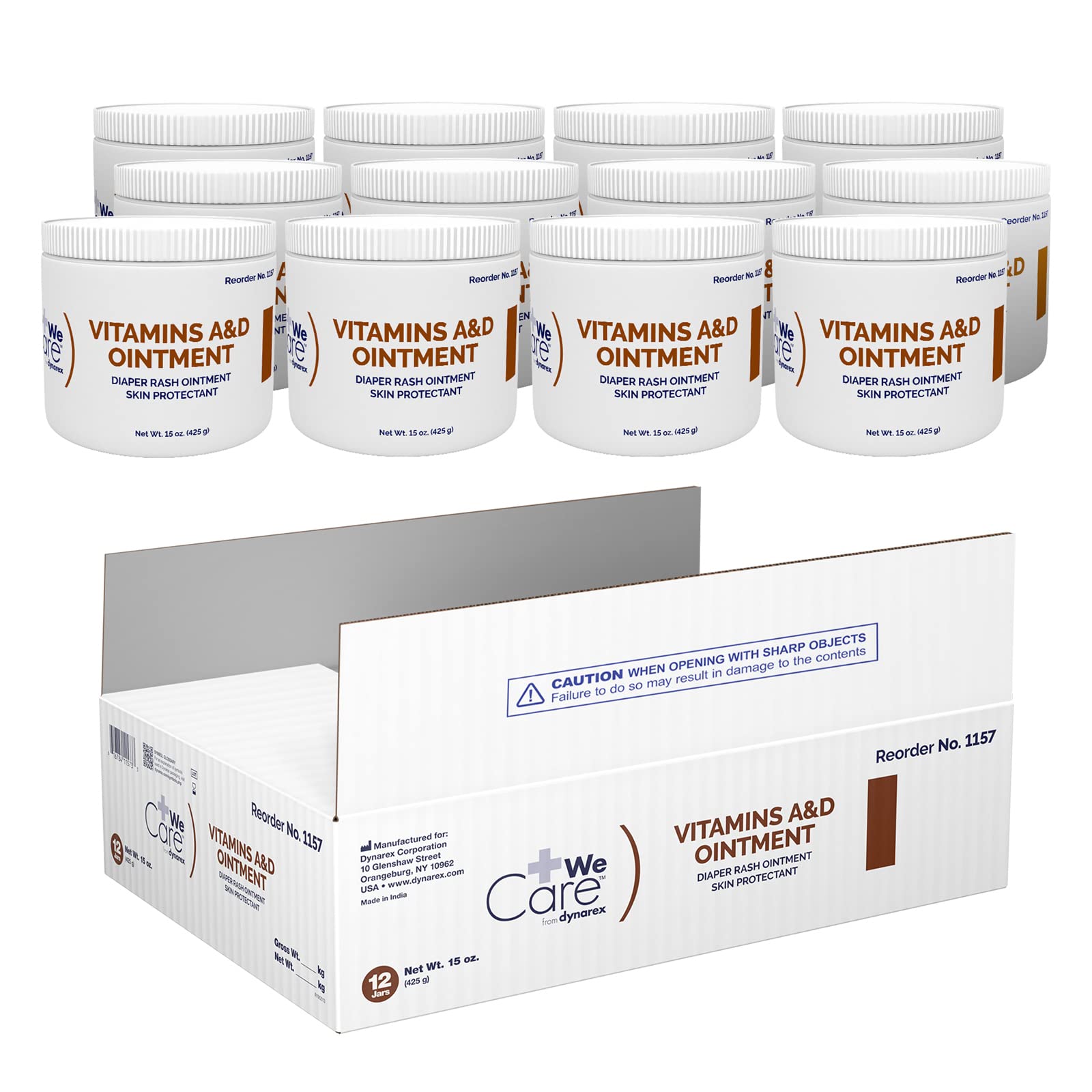 Dynarex Vitamins A & D ointment jar front view for diaper rash relief and skin hydration