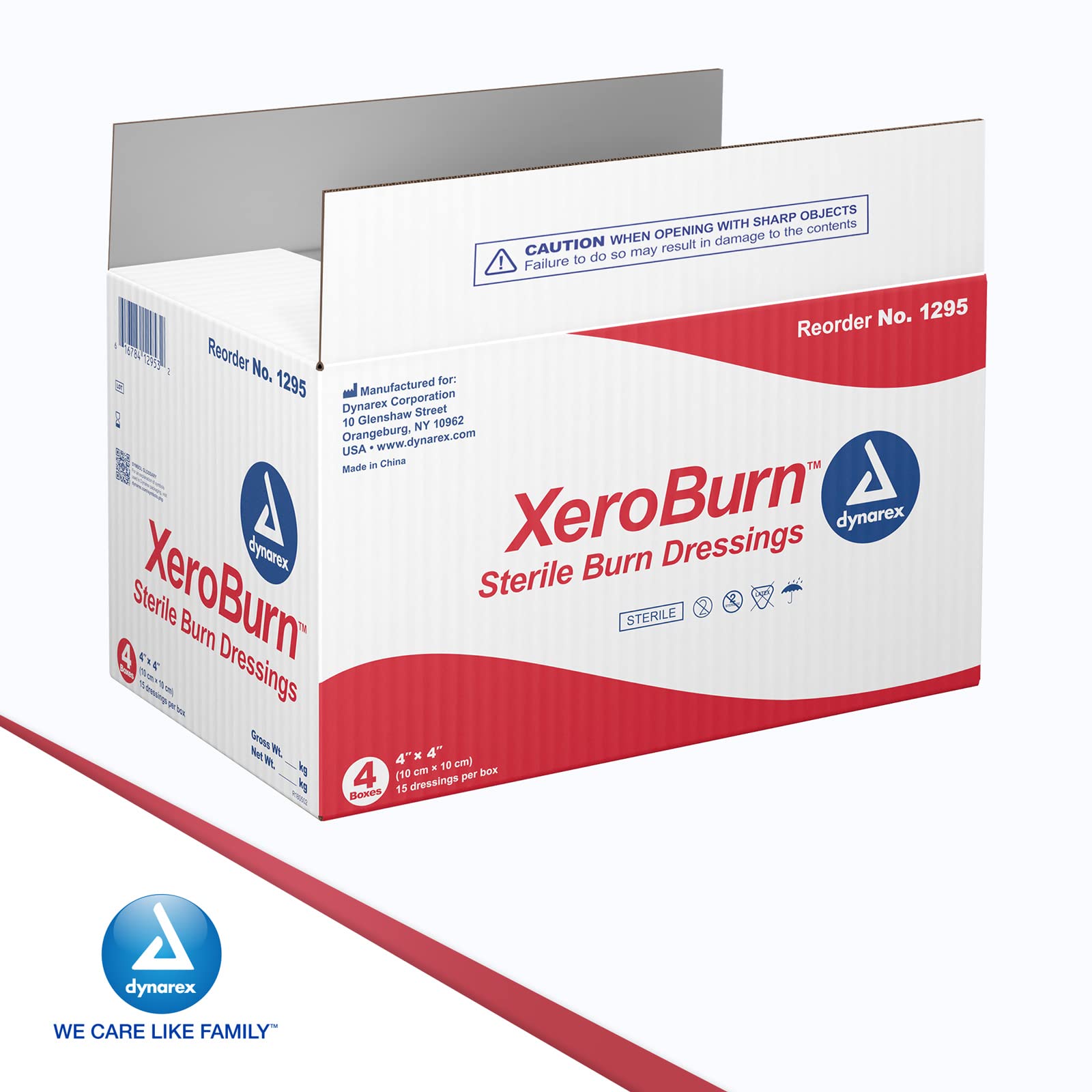 Boxed Dynarex XeroBurn packaging showing 60 patches total