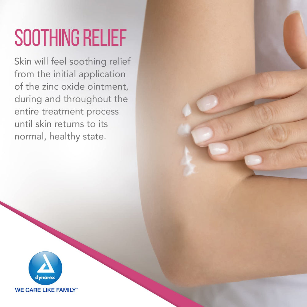 Dynarex Zinc Oxide Ointment anti-inflammatory feature suggests calming relief after application.