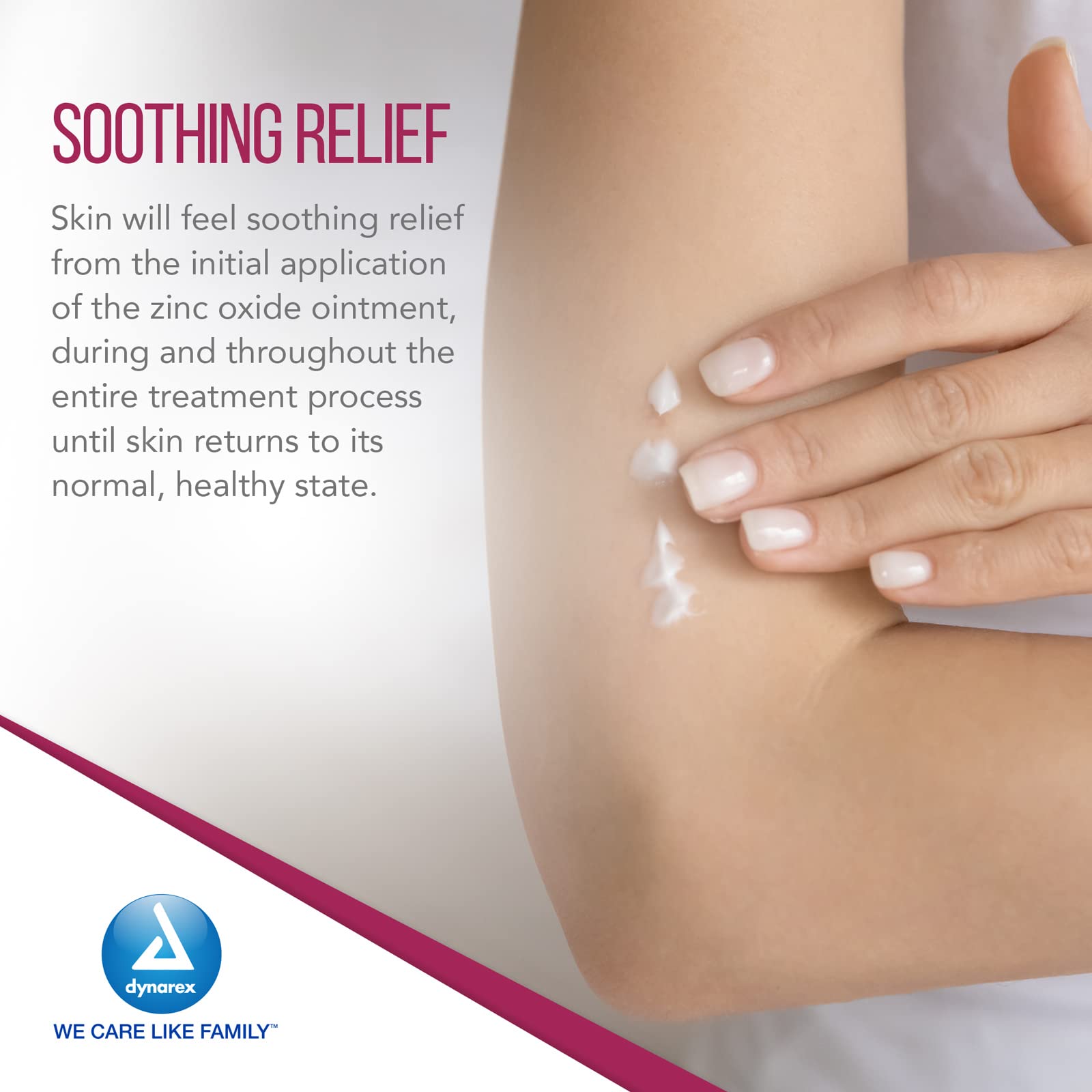 Dynarex ointment on irritated skin suggesting calming relief.