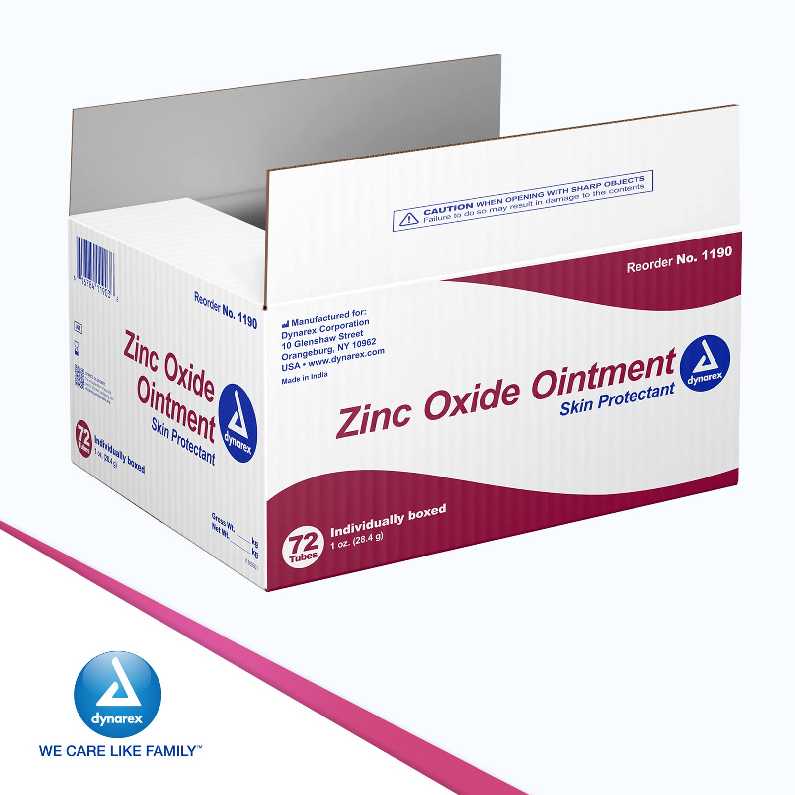 Dynarex Zinc Oxide Ointment packaging shows bulk supply for families.
