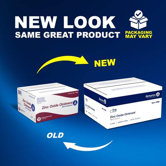 Dynarex Zinc Oxide Ointment tube shows easy-to-spread protection during diaper changes.