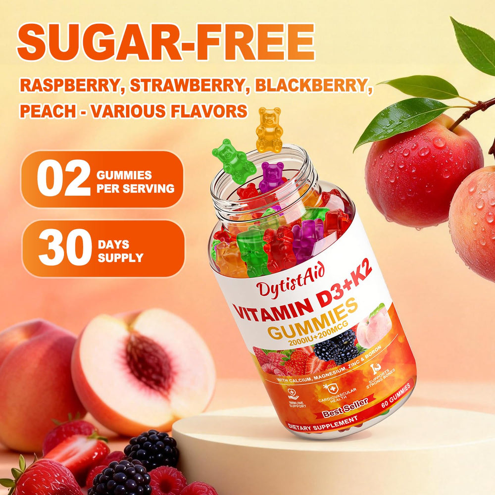 DytistAid Vitamin D3+K2 Gummies storage bottle scene emphasizes cool, dry storage