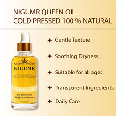 E-RA Queen Body Oil almond oil swirl suggests nourishing moisture