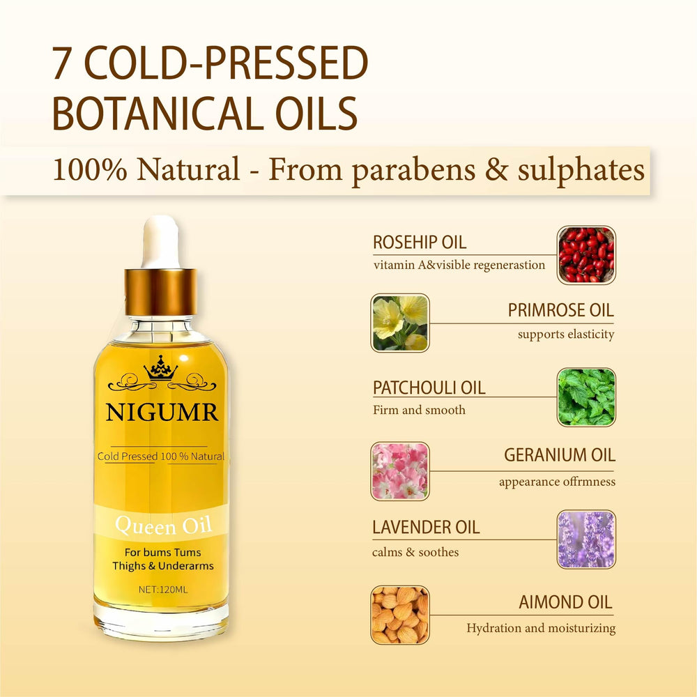 E-RA Queen Body Oil bottle pour demonstrates easy, non-sticky application