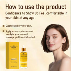 E-RA Queen Body Oil texture view highlights lightweight hydration on skin