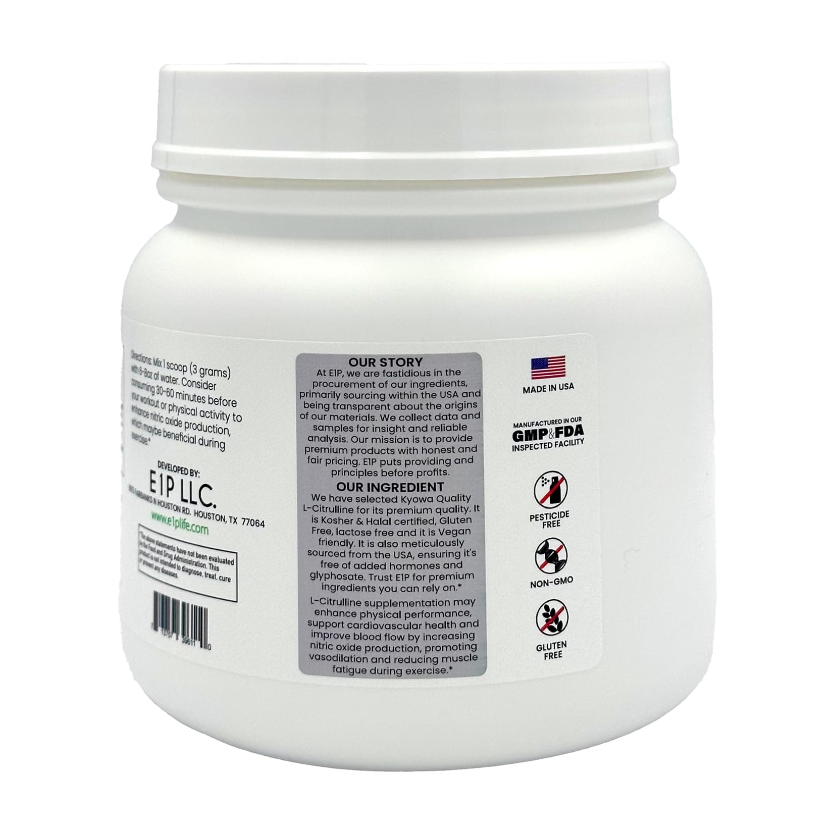 E1P L-Citrulline third party lab stamp; quality you can verify.