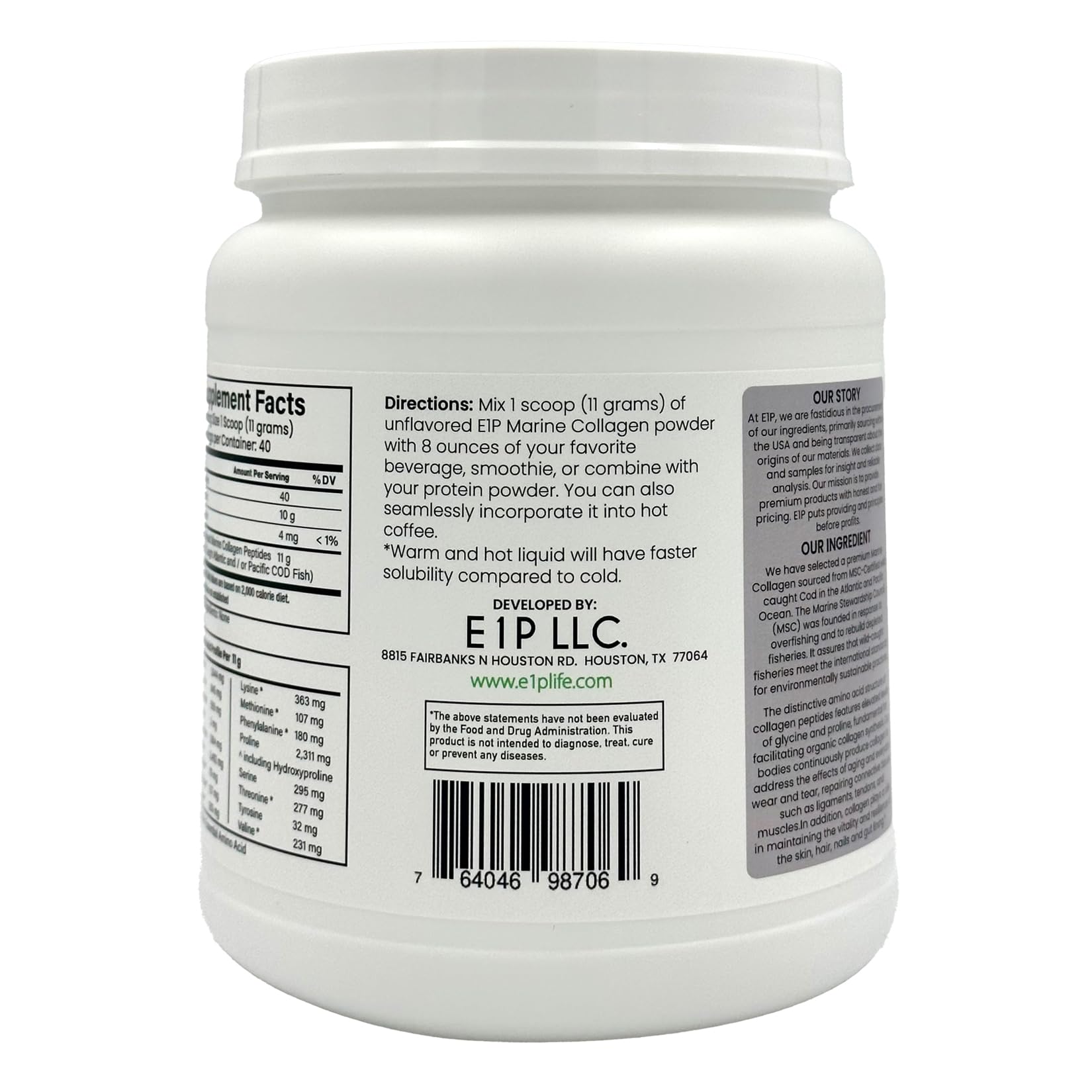 E1P MSC-certified purity label on packaging signals ethical sourcing