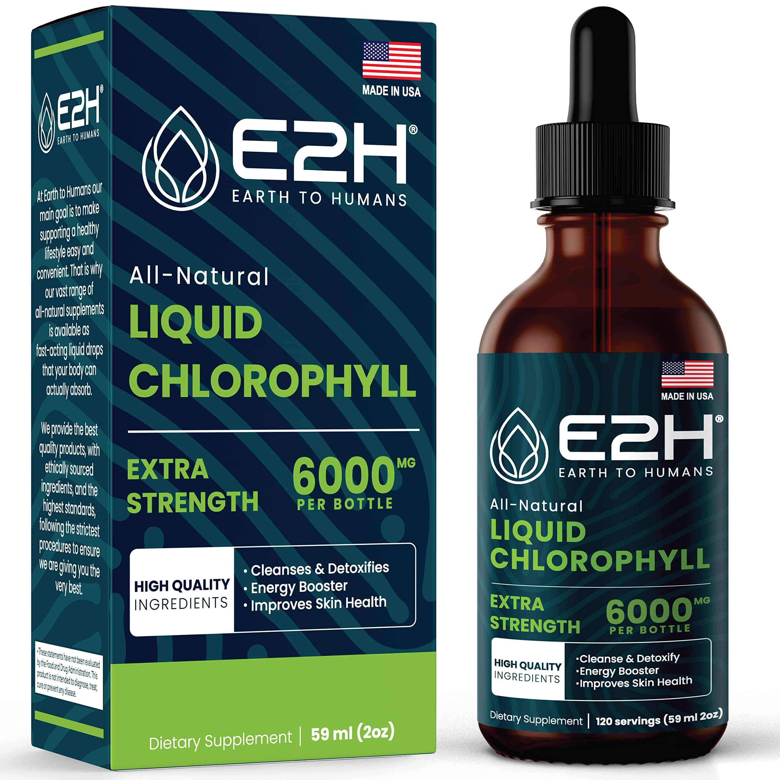 E2H Chlorophyll Drops bottle for easy daily greens boost