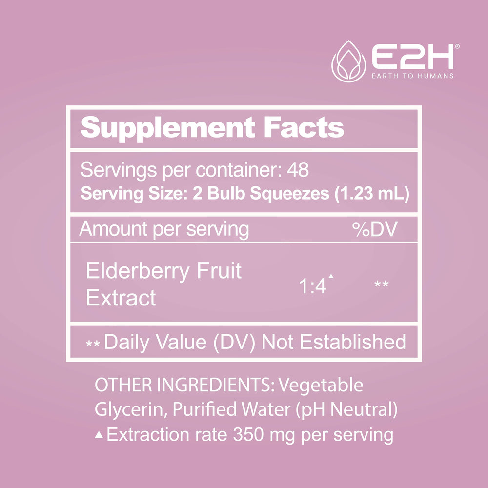 E2H Elderberry Syrup close-up of liquid reveals rich color and natural sweetness