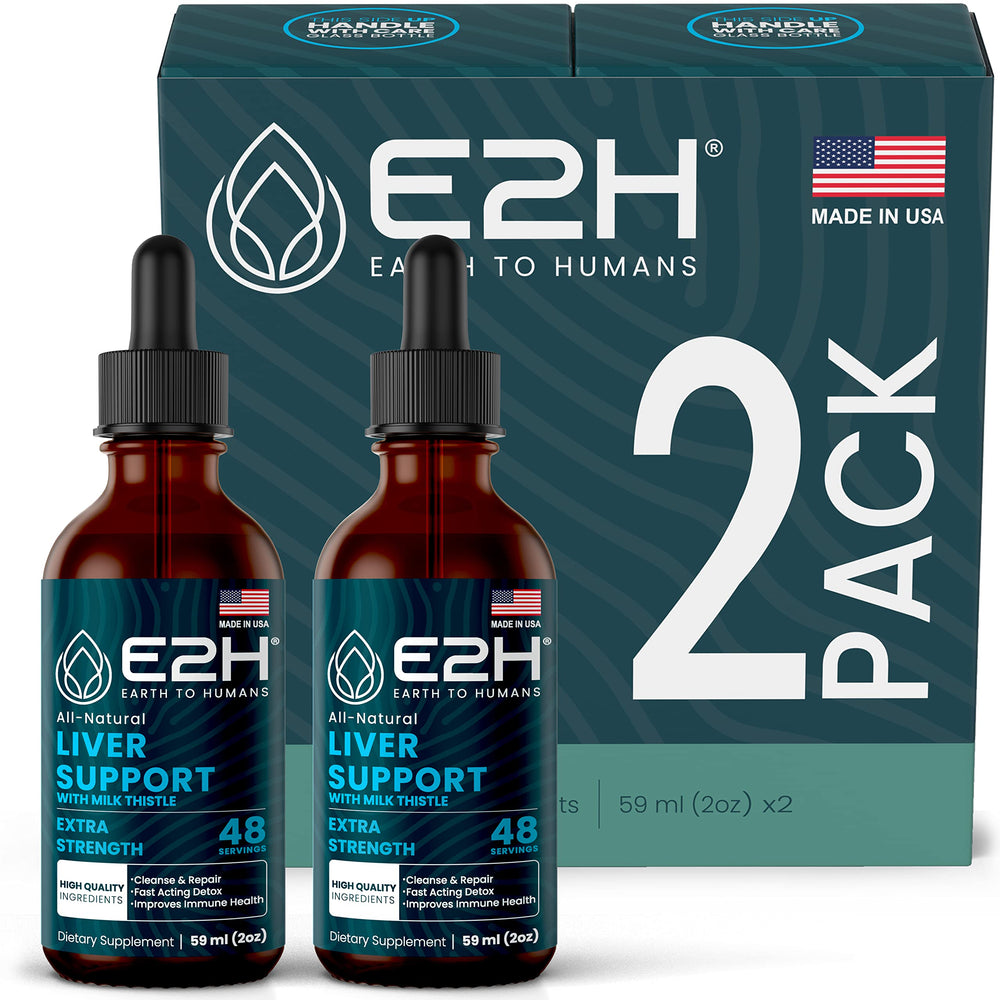 E2H Liver Support bottle front view for daily detox support.