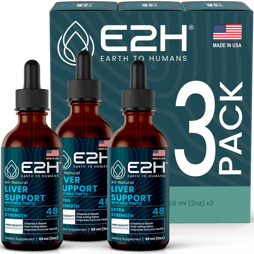 E2H Liver Support liquid bottle for on-the-go detox support.