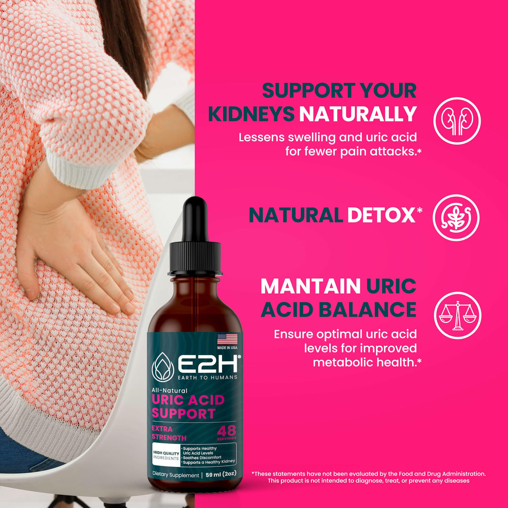 E2H Uric Acid Support Devil’s Claw bottle highlights herbal blend for mobility and comfort.