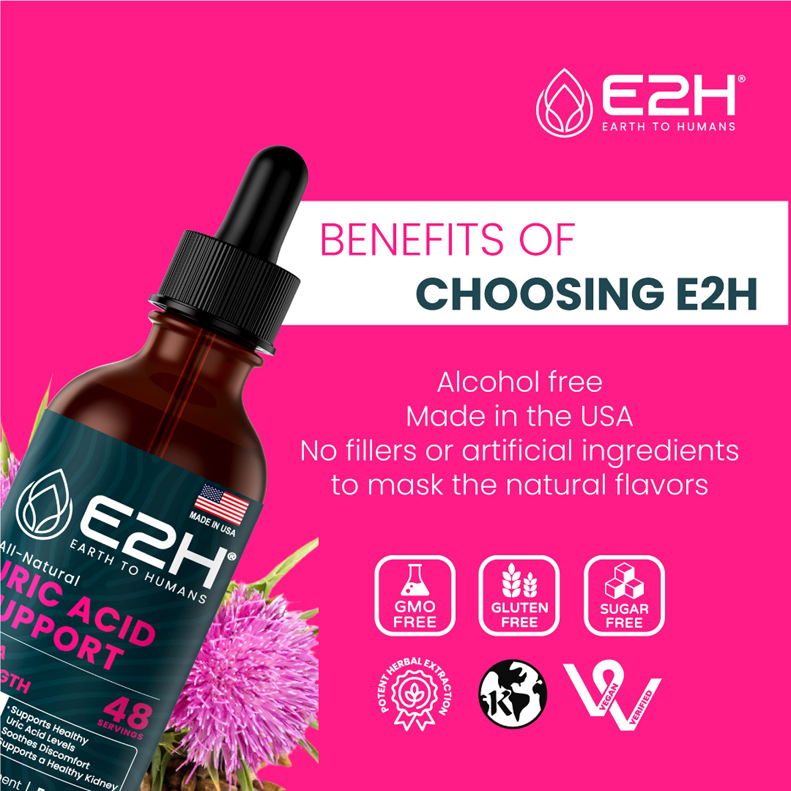 Vegan and Non-GMO label on E2H supplement