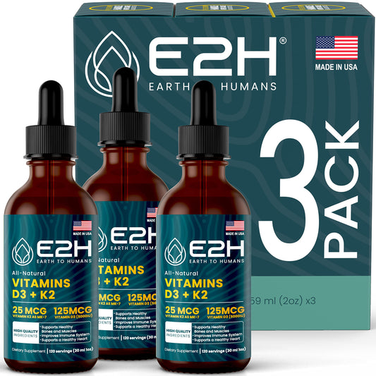 E2H Vitamin D3 & K2 liquid bottle pour for easy daily use and bone support