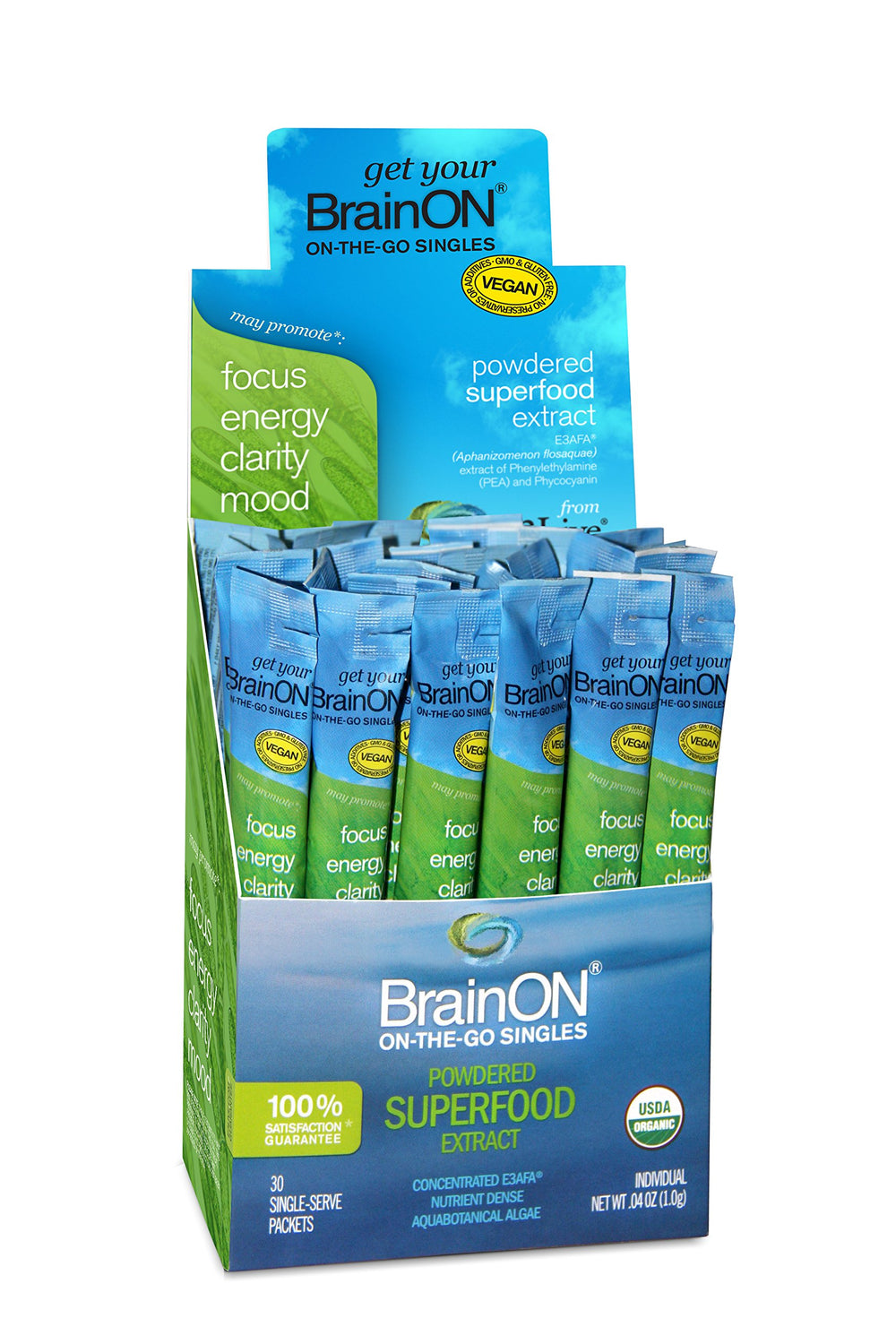 E3LIVE BrainON on-the-go singles box for quick daily focus