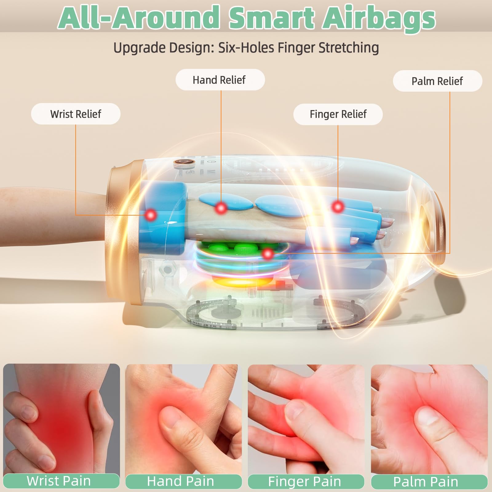 Ealken hand massager air compression closeup shows adaptive pressure for comfort