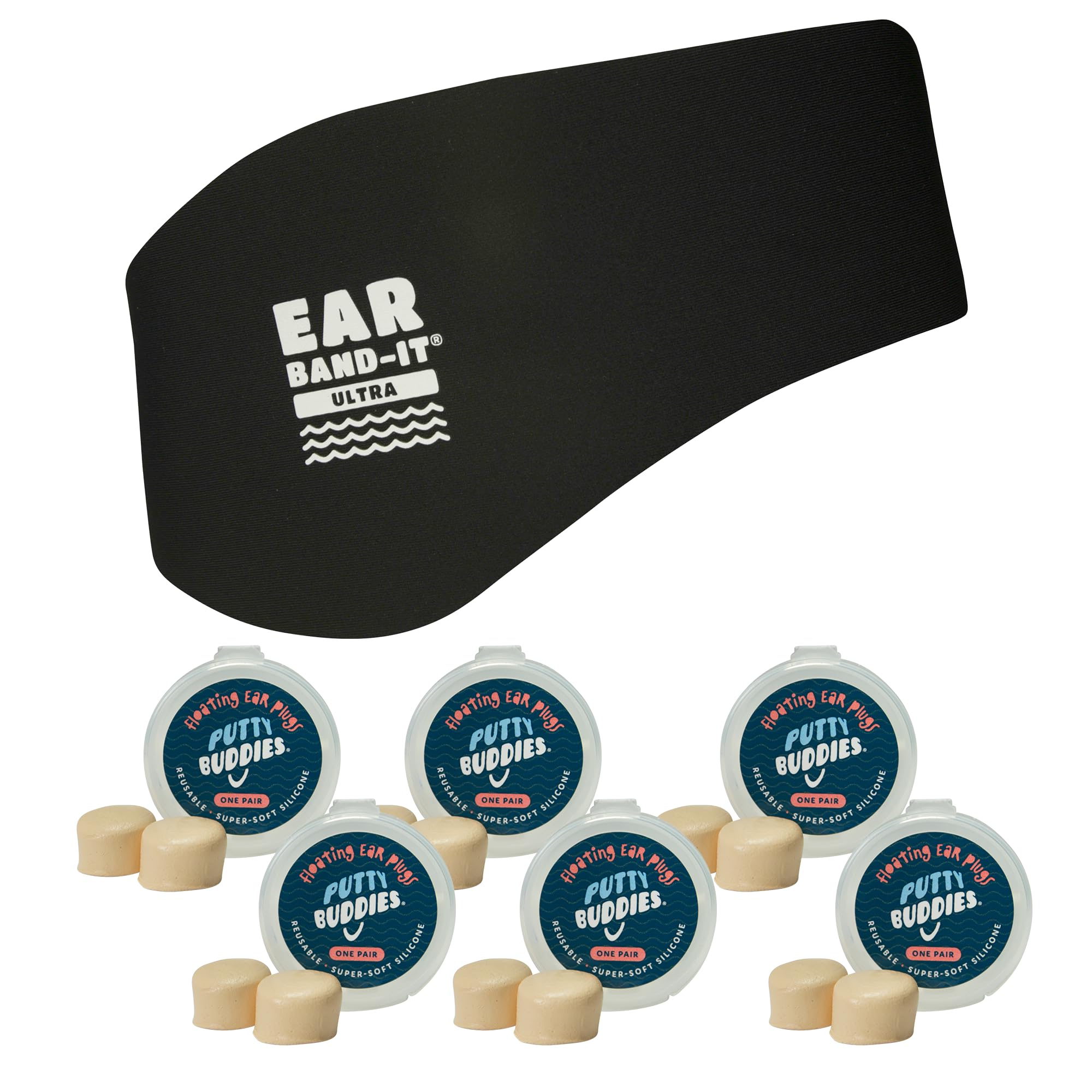 Ear Band-It Ultra headband in black, secure, non-slip waterproof barrier.