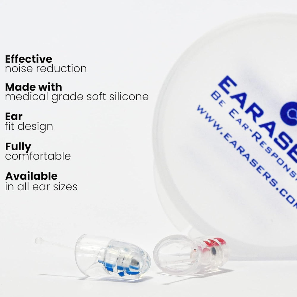 Earasers 26dB earplugs at a DJ setup, reducing peak noise while keeping clarity