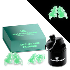 Eargasm Smaller Ears earplugs glow in the dark for night events.