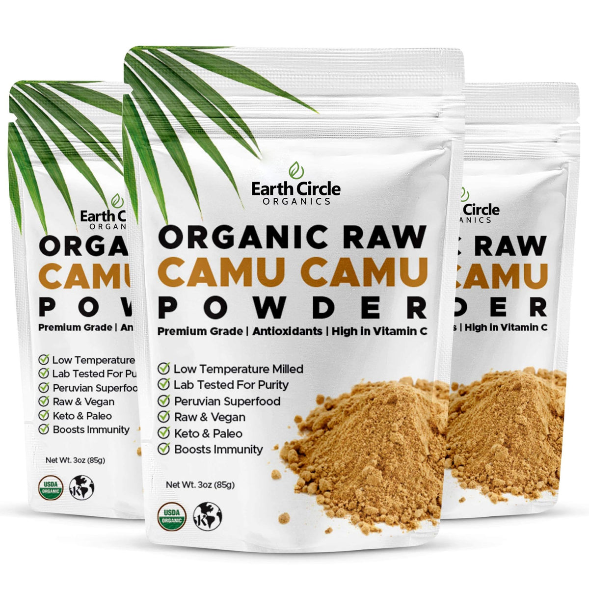 Earth Circle Organics Camu Camu powder jar, vitamin C-rich berry powder for smoothies