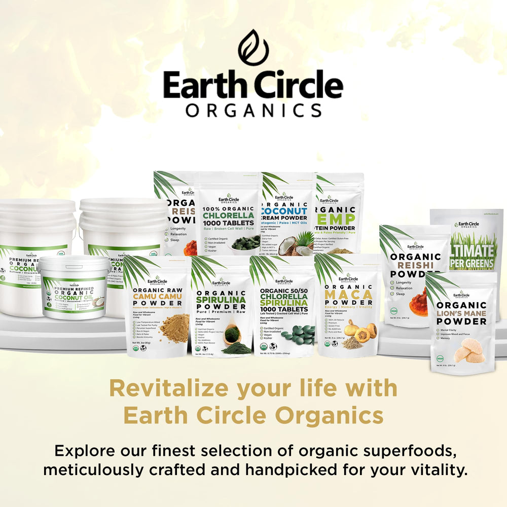 Product label showing USDA Organic, vegan, kosher, non-GMO icons for Earth Circle Organics