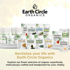Product label showing USDA Organic, vegan, kosher, non-GMO icons for Earth Circle Organics