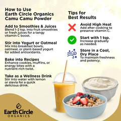 Camu Camu powder sprinkled on yogurt or dressing by Earth Circle Organics