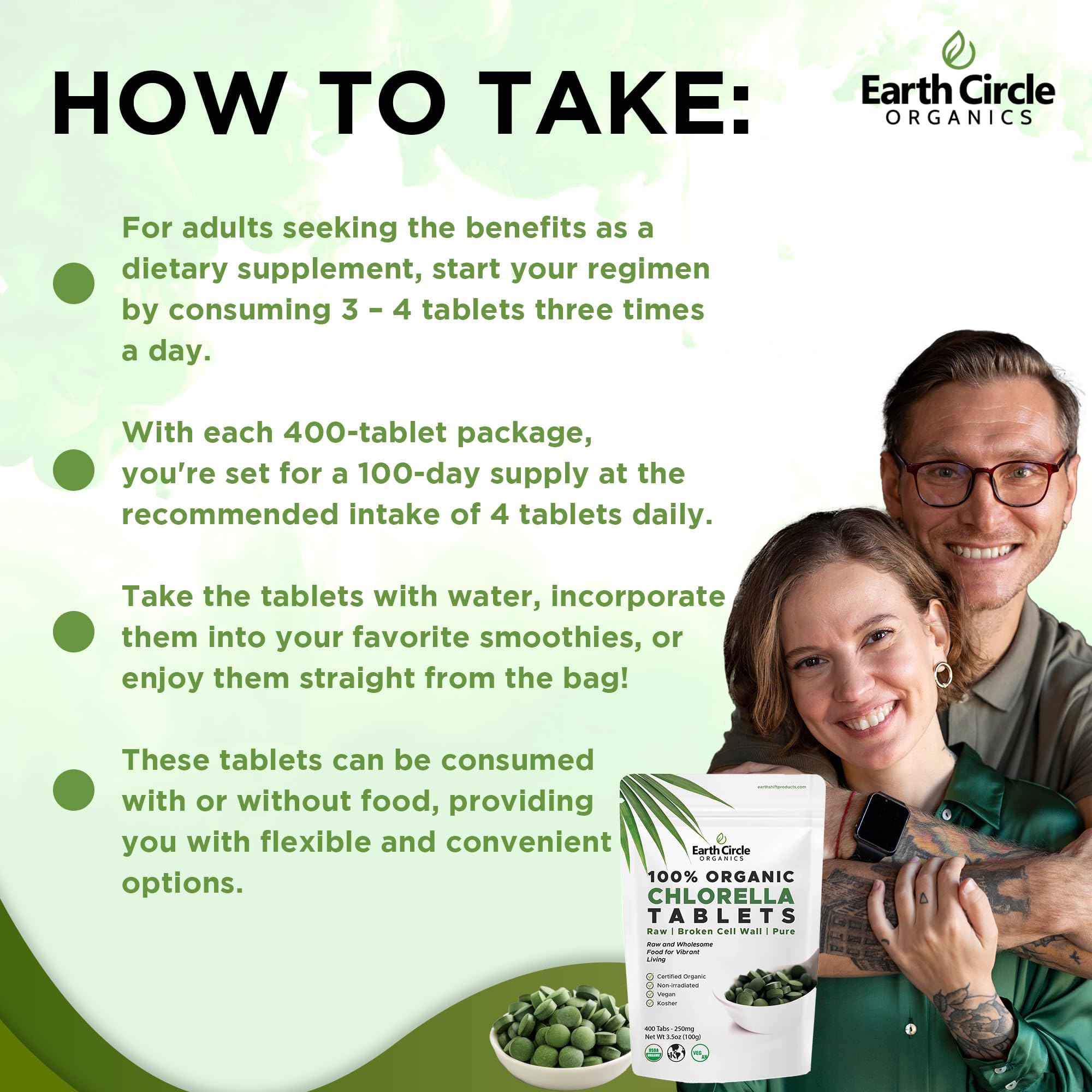 Two bottle pack of Earth Circle Organics chlorella tablets for extended supply