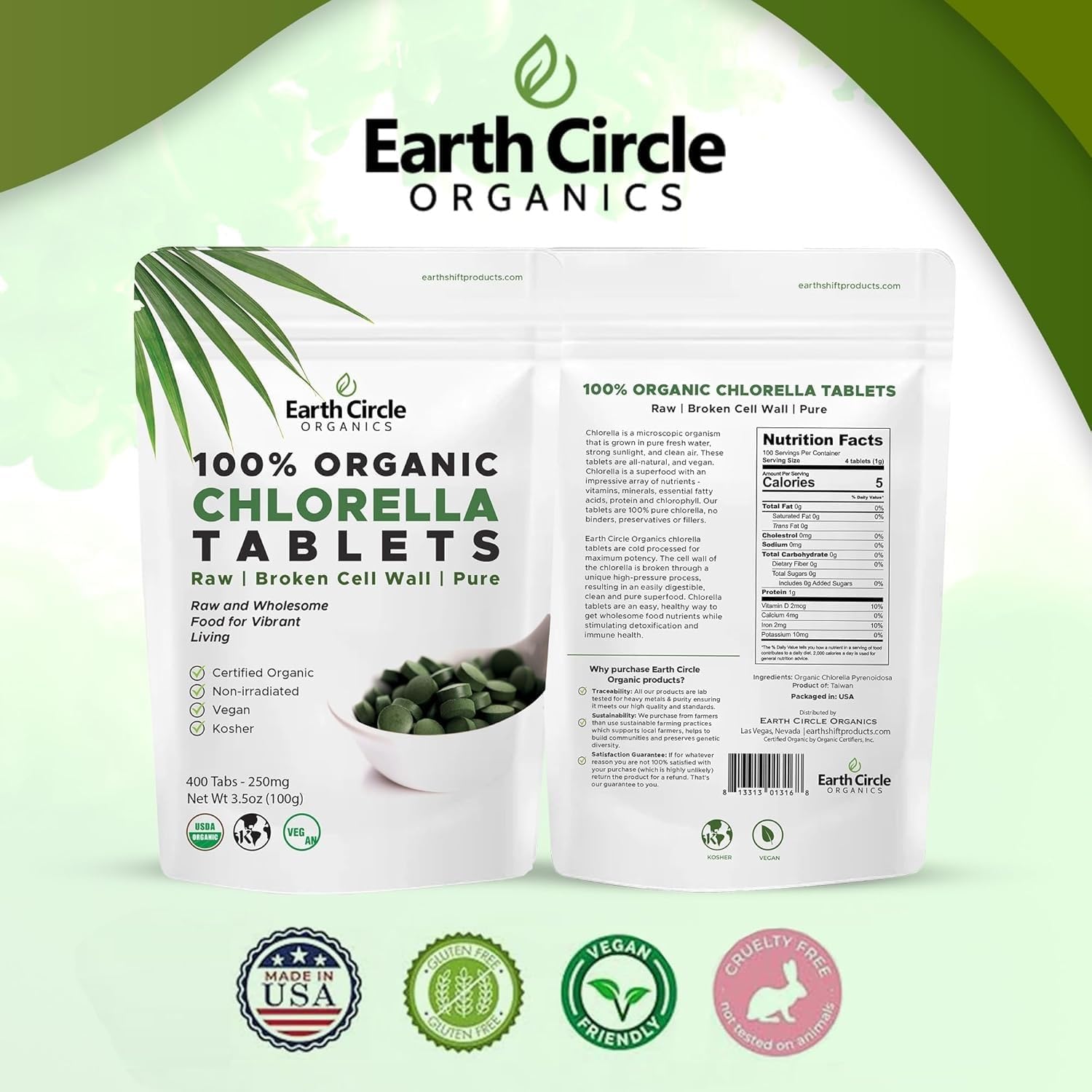 Earth Circle Organics packaging displaying USDA Organic and vegan certifications