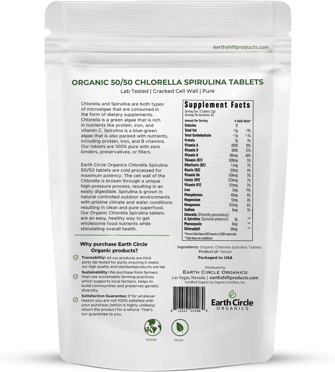 Earth Circle Organics cracked-cell-wall tablets for enhanced absorption and nutrient access