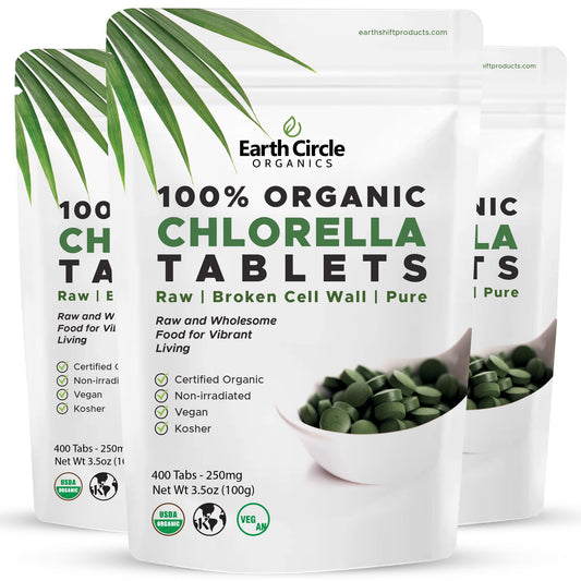 Earth Circle Organics chlorella tablets bottle with 400-count pack for daily vitality