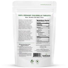 Close up of Earth Circle Organics chlorella tablets for easy dosing