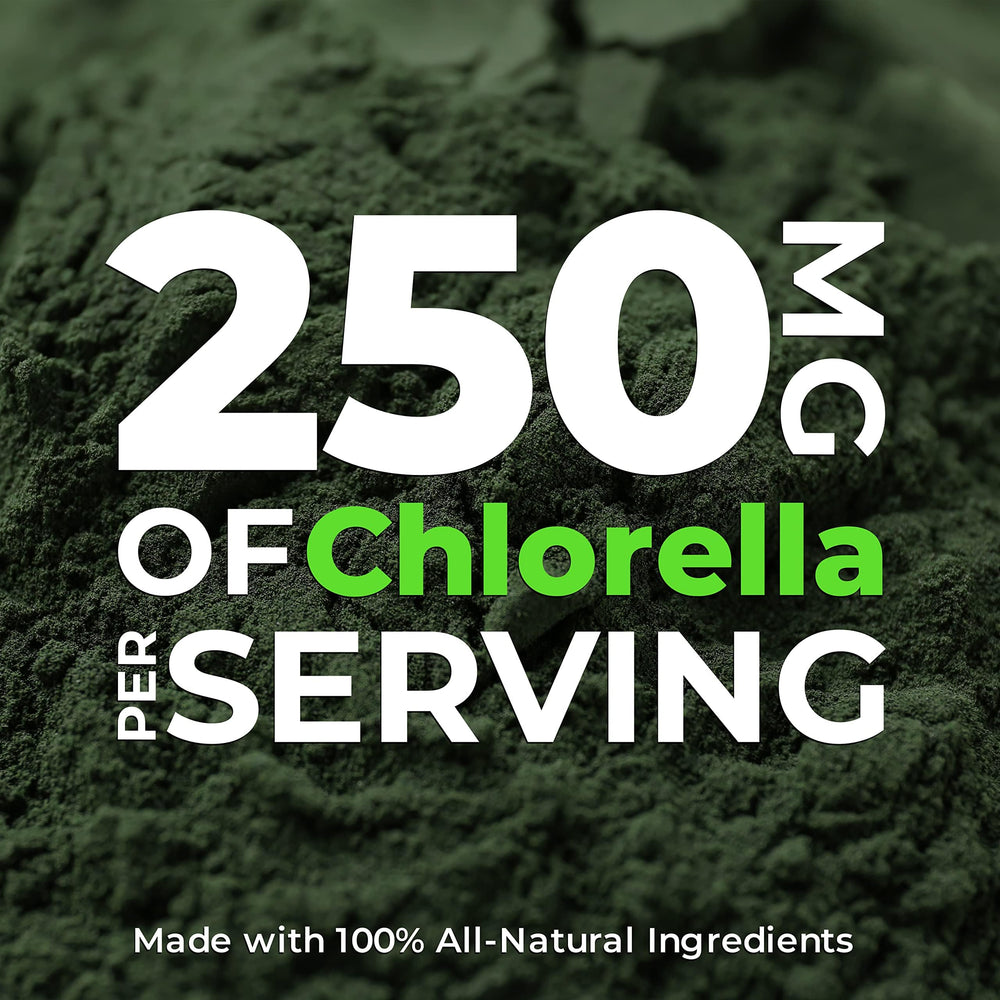 Nutrition label on Earth Circle Organics chlorella tablets showing 250 mg