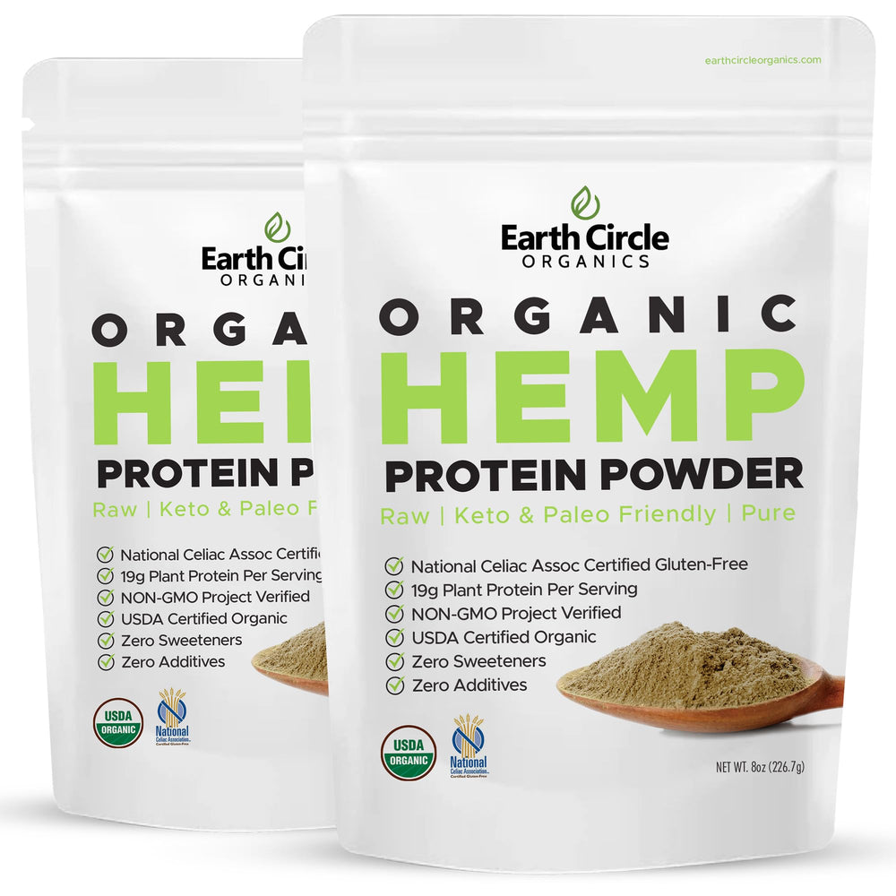 Earth Circle Organics hemp protein powder bottle for gluten-free plant-based shakes