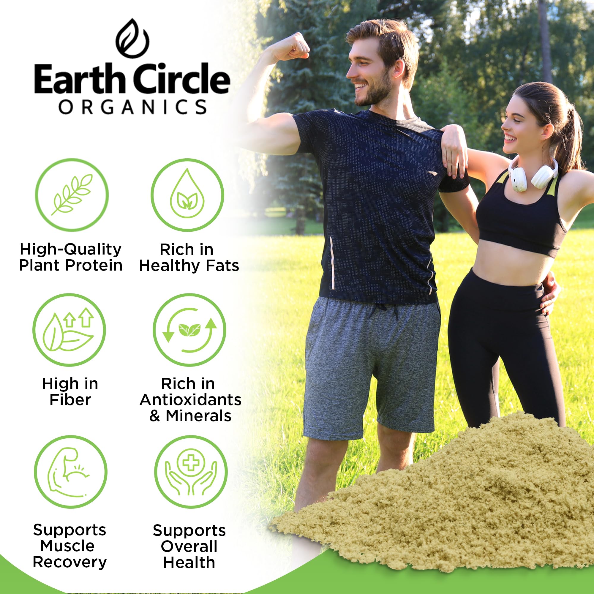 Earth Circle Organics hemp protein powder scoop ready to measure