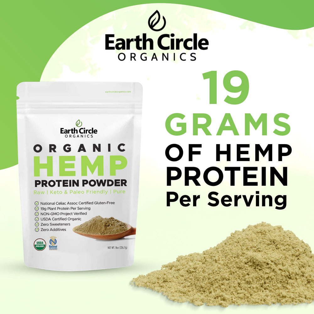 Earth Circle Organics hemp protein powder blended into a smoothie