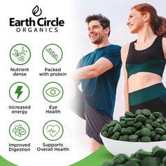Earth Circle Organics nutrient-rich tablet image highlighting protein and iron