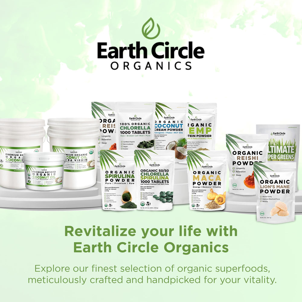 Earth Circle Organics recyclable packaging icon beside chlorella bottle
