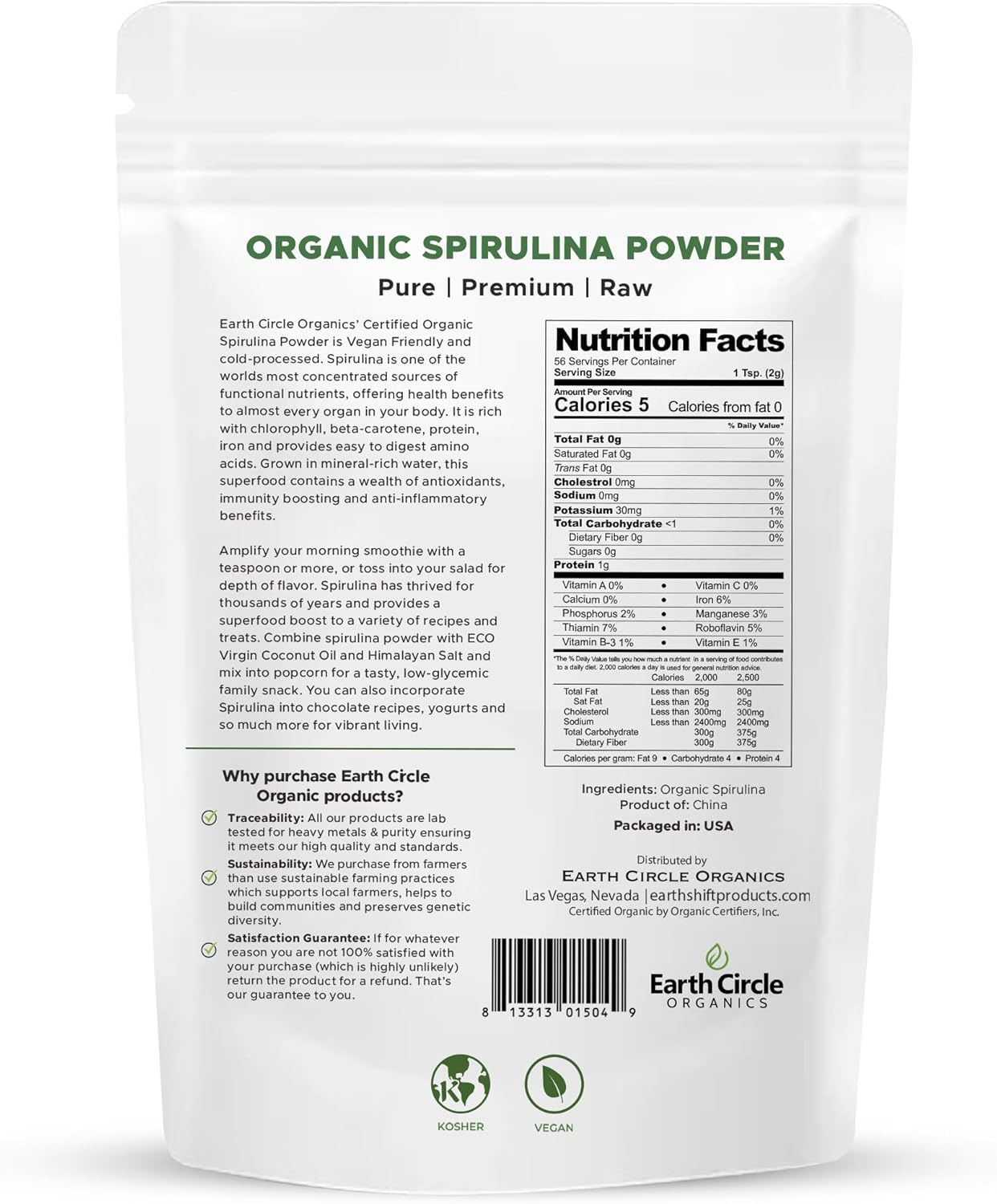 Earth Circle Organics Spirulina Powder in a smoothie scene adds color and protein boost