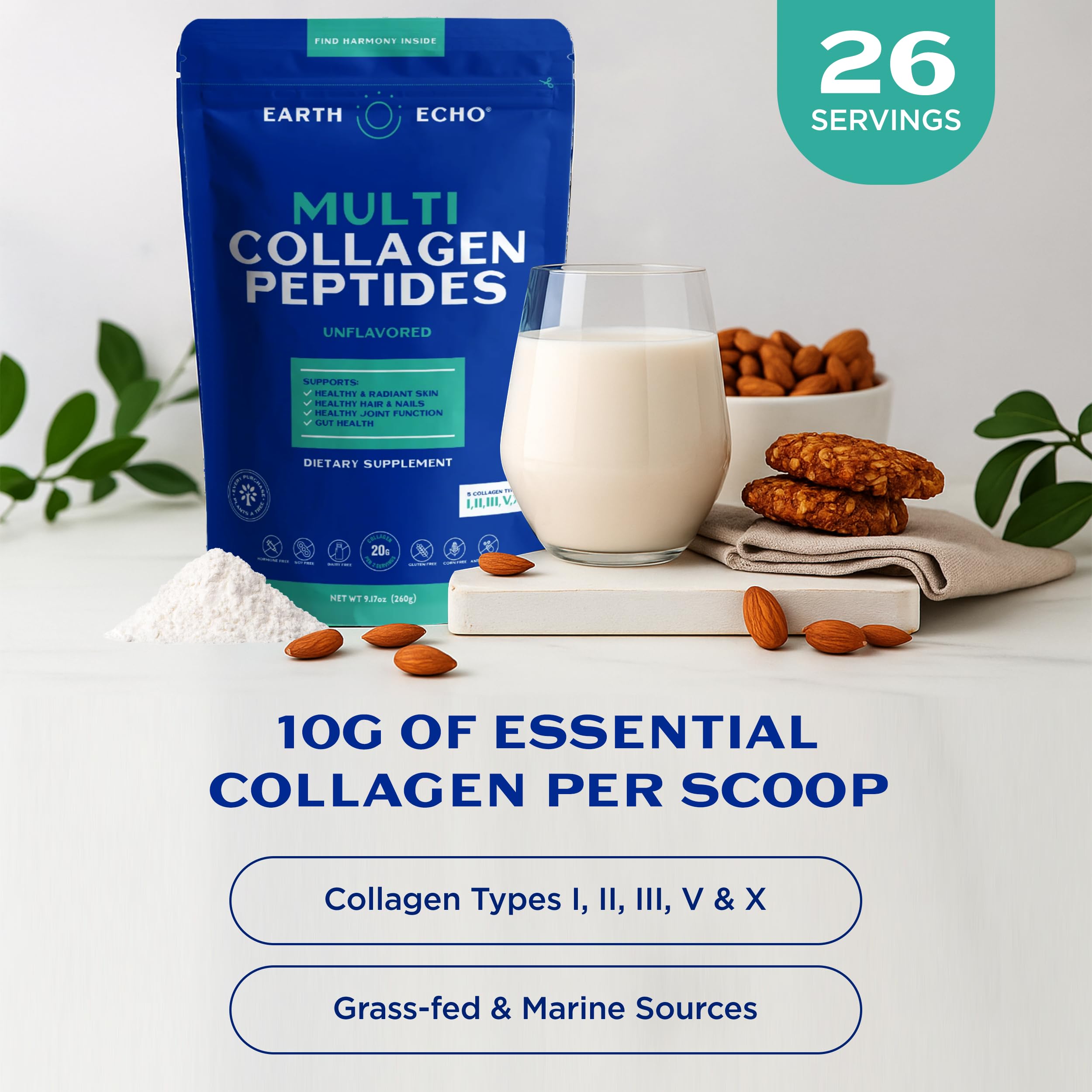 Earth Echo 10g serving scoop offers a convenient daily collagen boost.