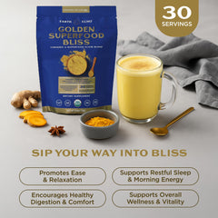Earth Echo Golden Bliss measuring spoon ready to mix smoothly.