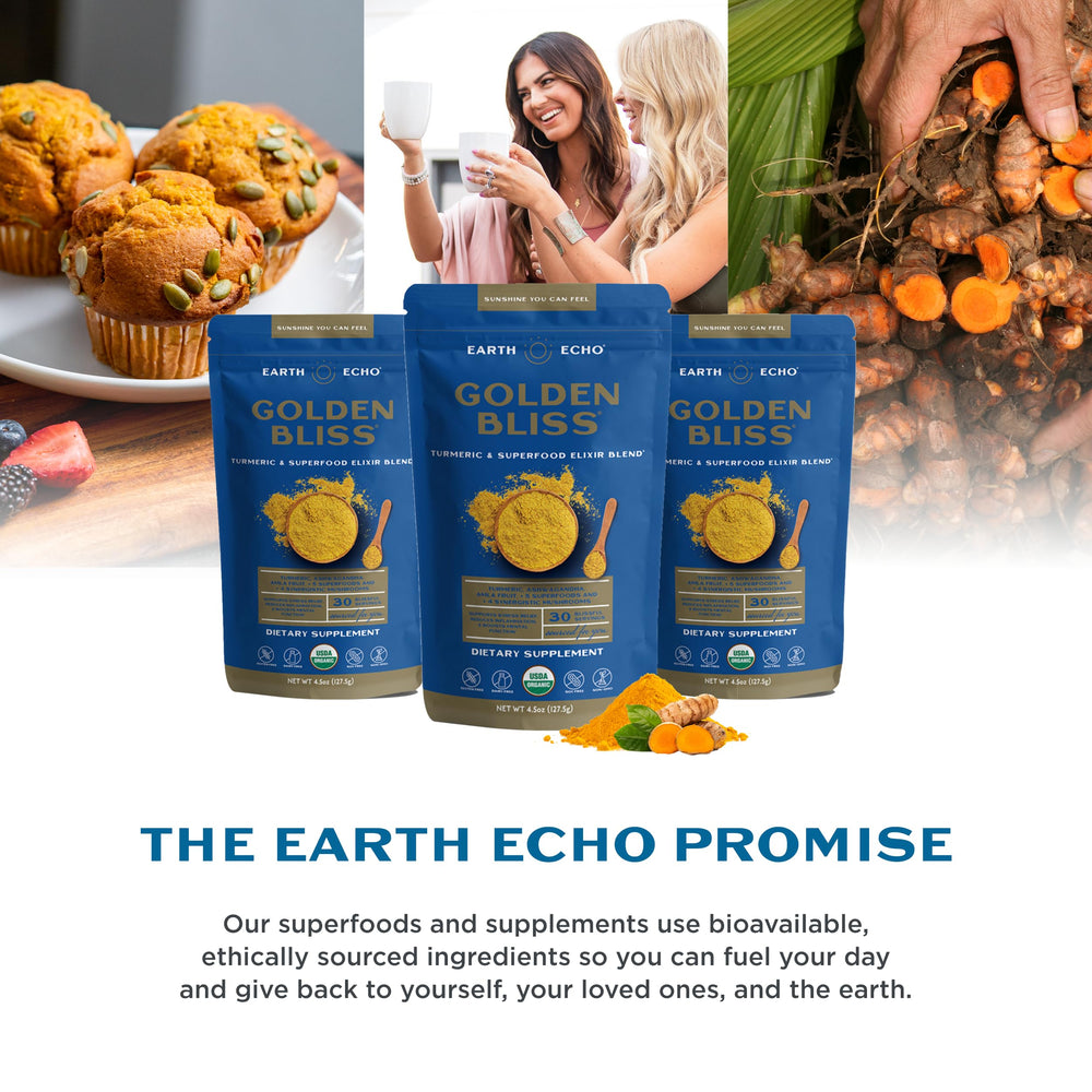 Earth Echo Golden Bliss packaging label highlighting organic status.