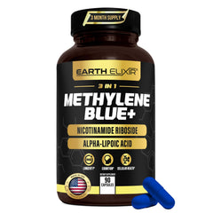 Earth Elixir 3-in-1 methylene blue capsules bottle front for easy daily dosing.