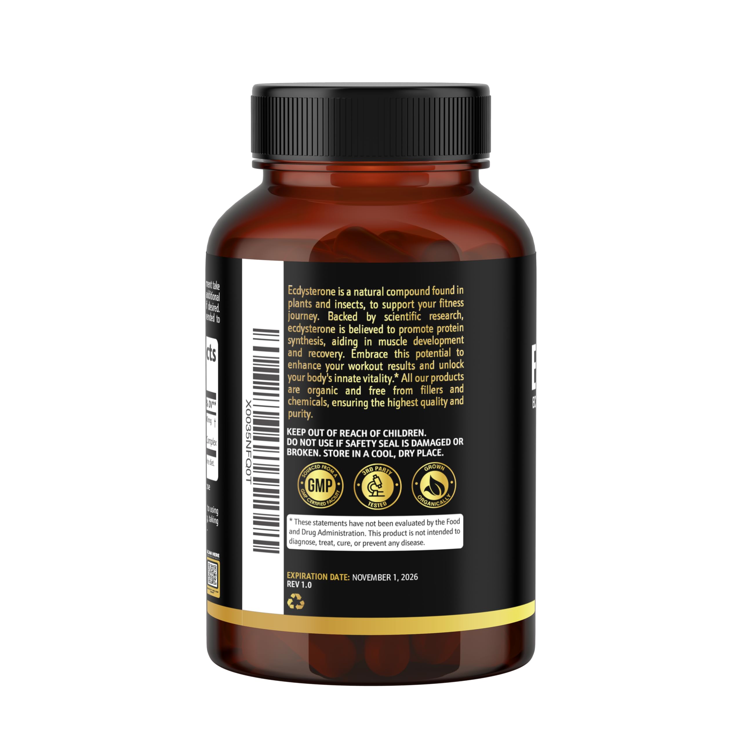 Earth Elixir Ecdysterone USA-made seal; trusted manufacturing standards.