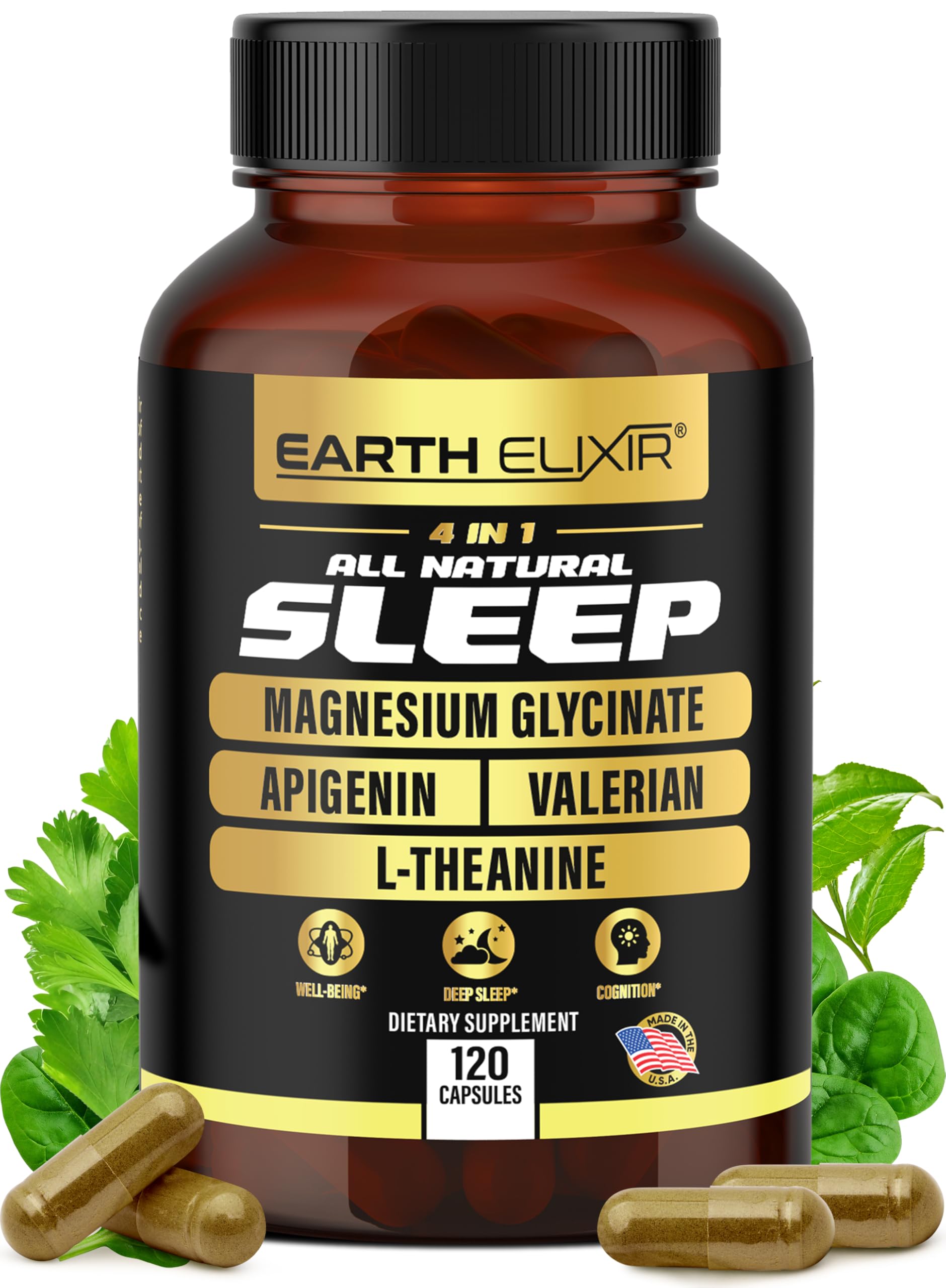 Earth Elixir sleep capsules on table promoting consistent rest.