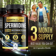 Earth Elixir Spermidine label close-up noting gluten-free and vegan.